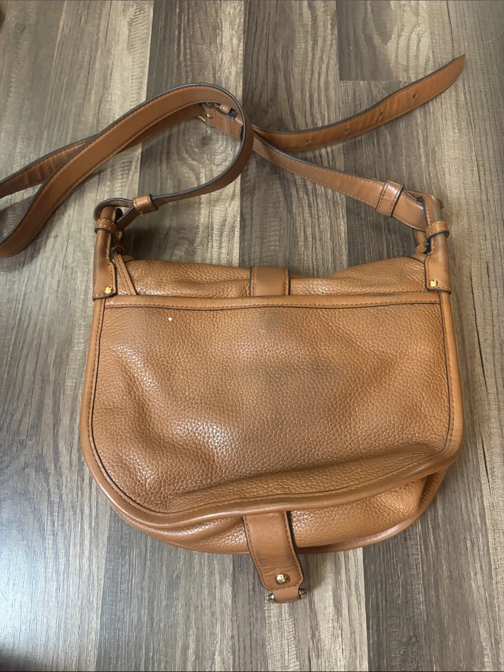 Michael Kors Pebbled Saddle Crossbody in Cognac Brown with Gold Hardware